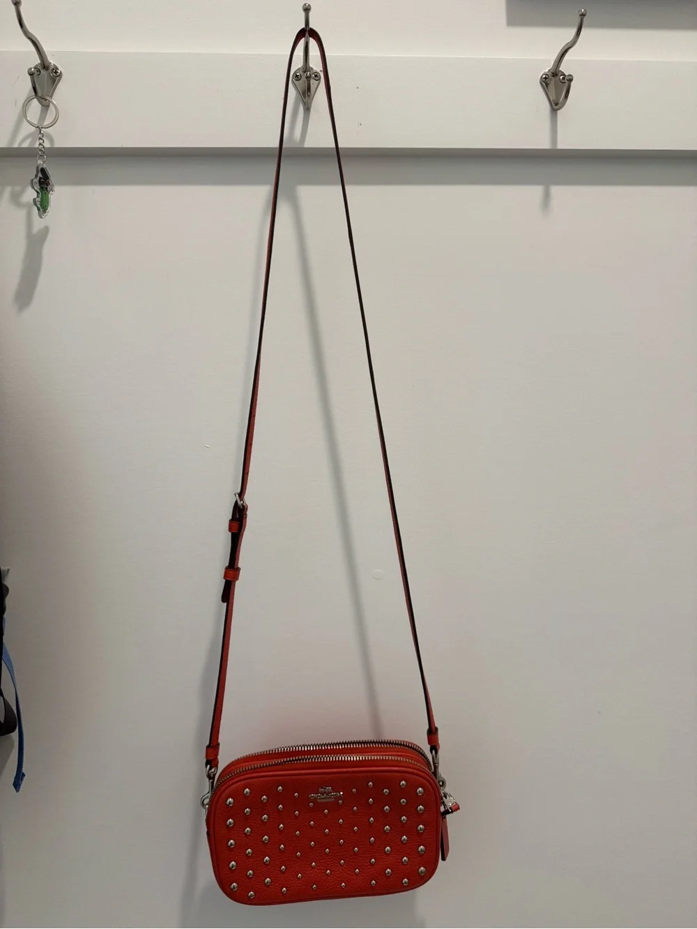 Coach Orange Studded Cross-body Bag in Pebbled Leather with Silver Rivets